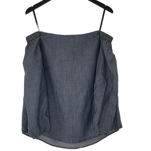 Chicos‎ Off Shoulder Top S Blue Chambray Linen Blend Long Sleeve Casual - Picture 1 of 8